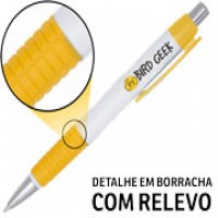 25 canetas plásticas branca e amarela com impressão