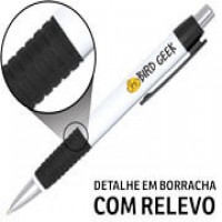 25 canetas plásticas branca e preta com impressão