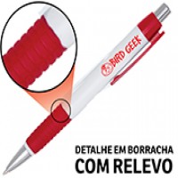 25 canetas plásticas branca e vermelha com impressão
